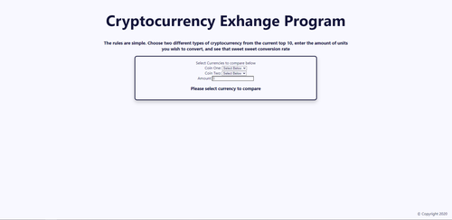 scrren shot for cryptocurrency converter web page with a link to github on click